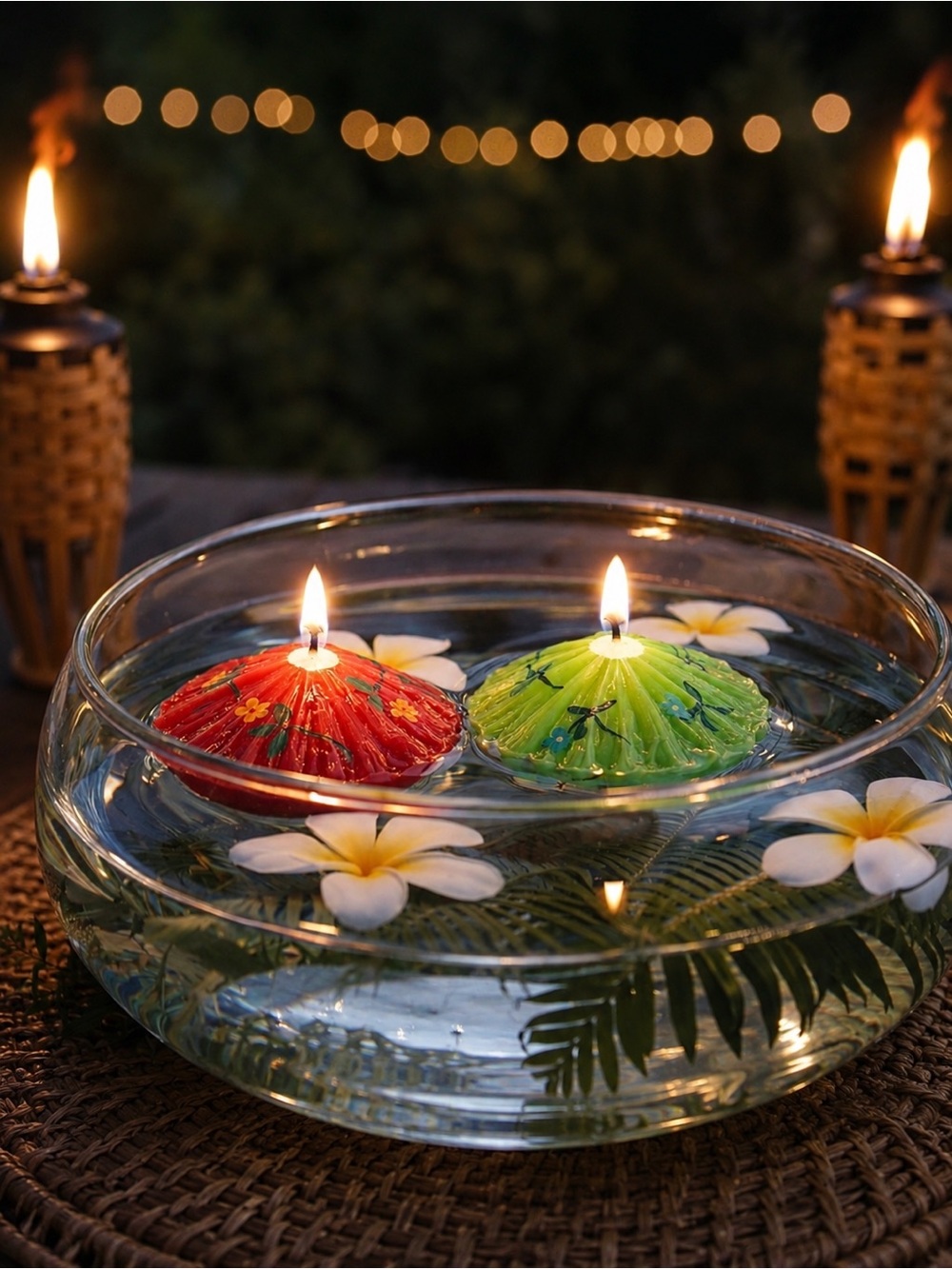 Set of 2 Pottery Barn Floating Umbrella Candles Red‎ & Green